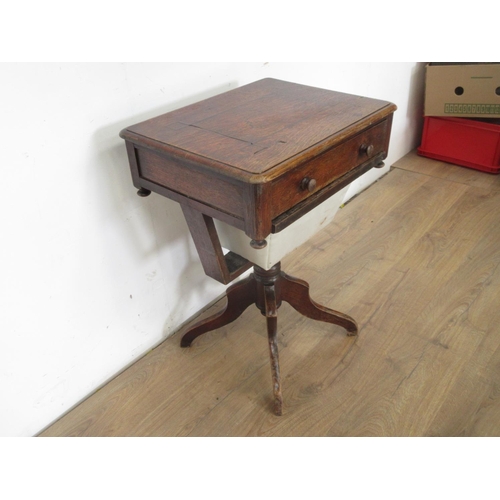 321 - A 19th Century oak Work Table fitted frieze drawer on quadruple base, 2ft 3in H