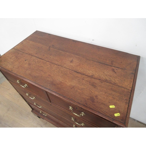 323 - A 19th Century oak Chest of two short and three long graduated drawers on bracket supports, 3ft 2in ... 