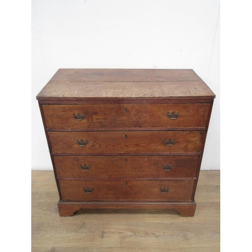 334 - An antique oak Chest of four long drawers on bracket supports, 3ft 3in W