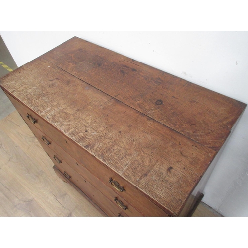 334 - An antique oak Chest of four long drawers on bracket supports, 3ft 3in W