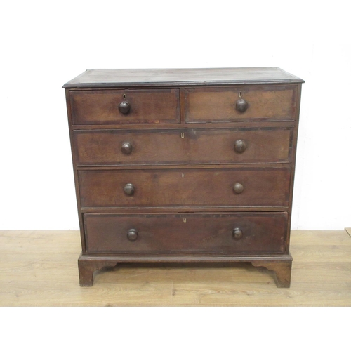 349 - A 19th Century oak Chest of two short and three long drawers, crossbanded in mahogany, on bracket fe... 