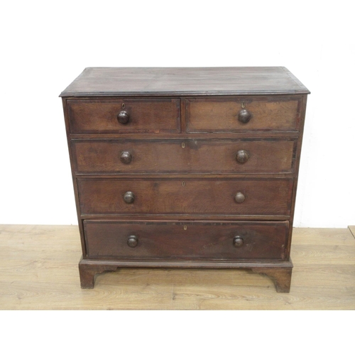 349 - A 19th Century oak Chest of two short and three long drawers, crossbanded in mahogany, on bracket fe... 