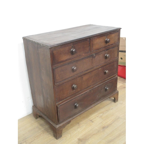 349 - A 19th Century oak Chest of two short and three long drawers, crossbanded in mahogany, on bracket fe... 