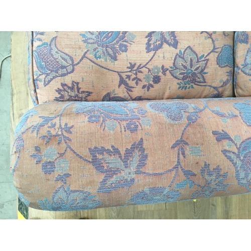 360 - A floral upholstered three seat Settee, 7ft W