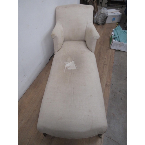 363 - An upholstered Day Bed with shaped supports and casters, 7ft L, in need of re-upholstery