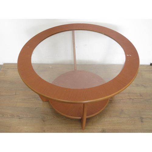 369 - A modern Coffee Table with glass centre and lower tier, 2ft 10in Diam.