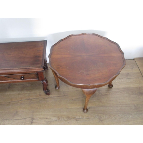 383 - A low hardwood Table fitted two drawers, 4ft W A/F, and a circular Coffee Table