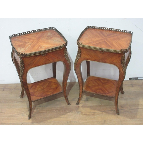 390 - A pair of French Kingwood Side Tables with gilt metal mounts, pull-out slides on cabriole supports a... 