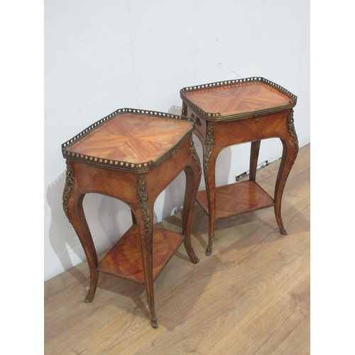 390 - A pair of French Kingwood Side Tables with gilt metal mounts, pull-out slides on cabriole supports a... 