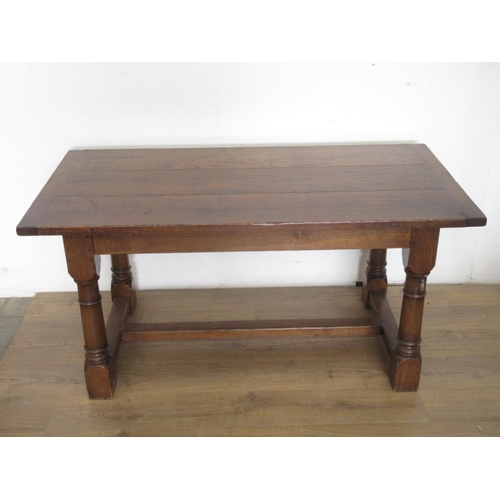 398 - An oak refectory style Dining Table with cleated top and six elm Dining Chairs, 5ft x 2ft 6in