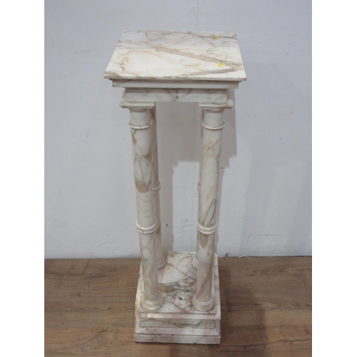 406 - A marble Torchere Stand with square top on four cylindrical columns on stepped base, 3ft 10in H, chi... 