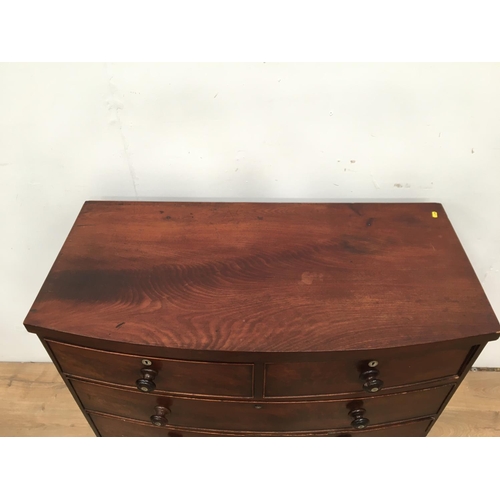 440 - A 19th Century mahogany bow front Chest of two short and three long drawers on casters 3ft 5in W A/F... 