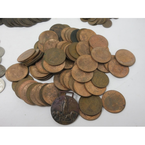 459 - A tin of pre-decimal Pennies and various Coins.