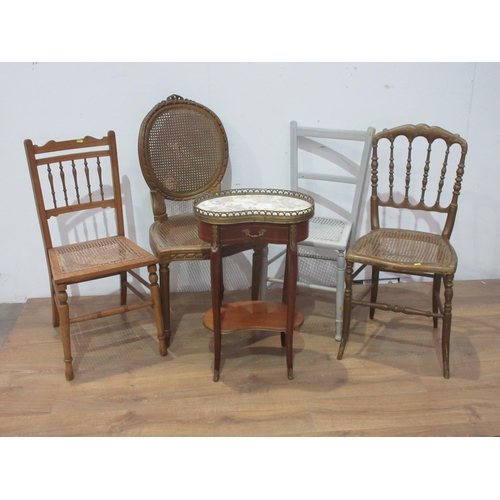 473 - A kidney shaped Occasional Table, four various cane Chairs and a small octagonal Table.