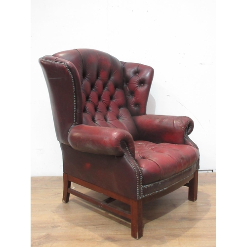 474 - A button upholstered wing Office Chair A/F.