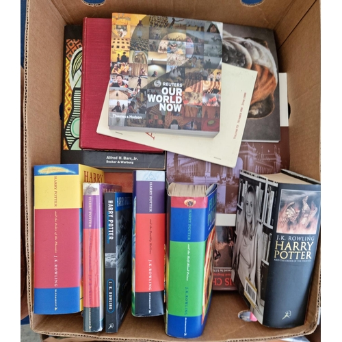 505 - Five boxes of Books including six Harry Potter, cookery books, art related books, villages of Britai... 