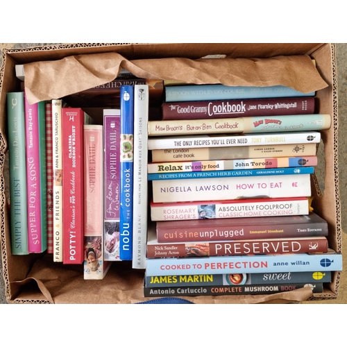 505 - Five boxes of Books including six Harry Potter, cookery books, art related books, villages of Britai... 