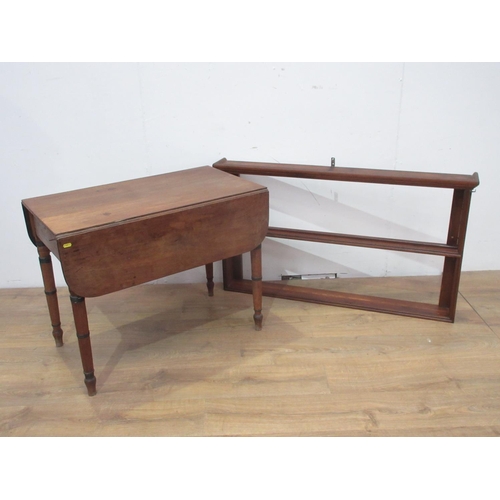 507 - A mahogany Pembroke Table and a set of stained pine Wall Shelves 3ft 10in W.