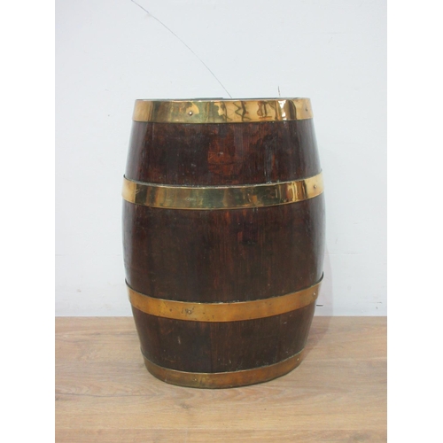 546 - A brass bound oak Barrel 18in H.