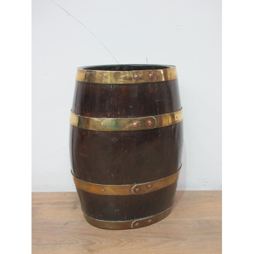 546 - A brass bound oak Barrel 18in H.