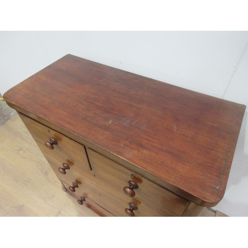 573 - A Victorian mahogany Chest of two short and three long drawers 3ft 2in W x 3ft 7in H.