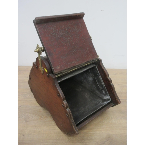 581 - A Victorian brass mounted Coal Box with brass shovel.