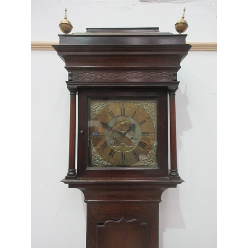 586 - An antique oak Longcase Clock with square brass dial inscribed James Head, Evesham with two subsidia... 