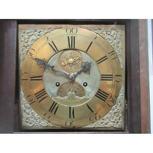 586 - An antique oak Longcase Clock with square brass dial inscribed James Head, Evesham with two subsidia... 