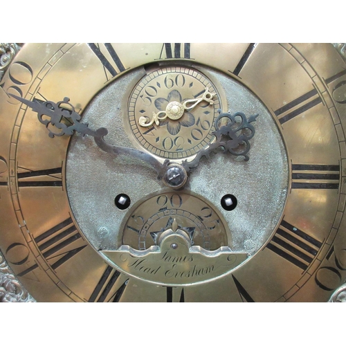 586 - An antique oak Longcase Clock with square brass dial inscribed James Head, Evesham with two subsidia... 