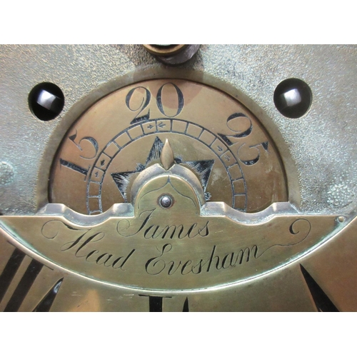 586 - An antique oak Longcase Clock with square brass dial inscribed James Head, Evesham with two subsidia... 