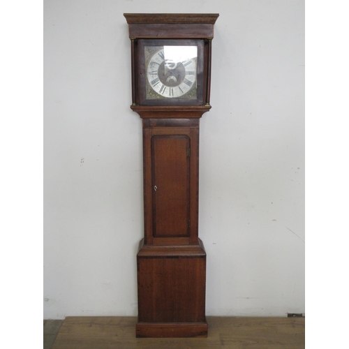 589 - An oak and mahogany Longcase Clock with square brass dial having two subsidiary dials, 8-day movemen... 