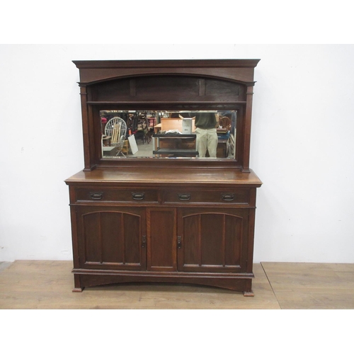 599 - A Maple & Co. oak mirror back Sideboard fitted drawers and cupboards 5ft 1in W x 6ft 2in H.