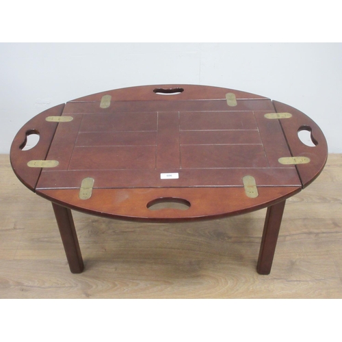 606 - A reproduction mahogany and brass fitted Butler's Tray on Stand 2ft 4in.