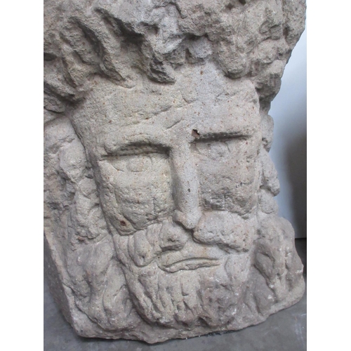 608 - Two believed Medieval carved dressed stone Masks of a male and female 1ft 5in H x 1ft 2in W