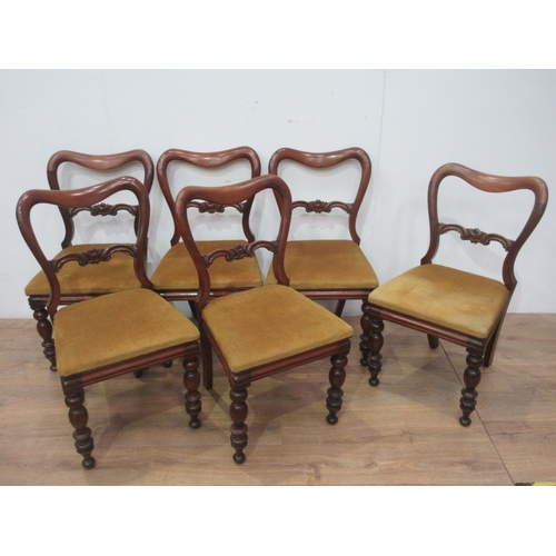 614 - A set of six Victorian mahogany Dining Chairs with shaped backs and turned front supports.