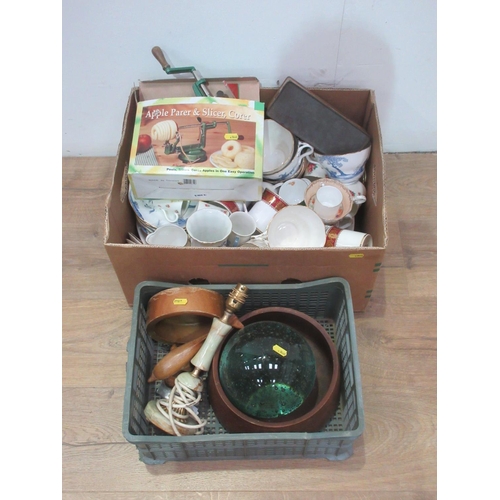 619 - A glass Dump, Salad Bowl, Candlestick, Apple Parer and quantity of teaware.