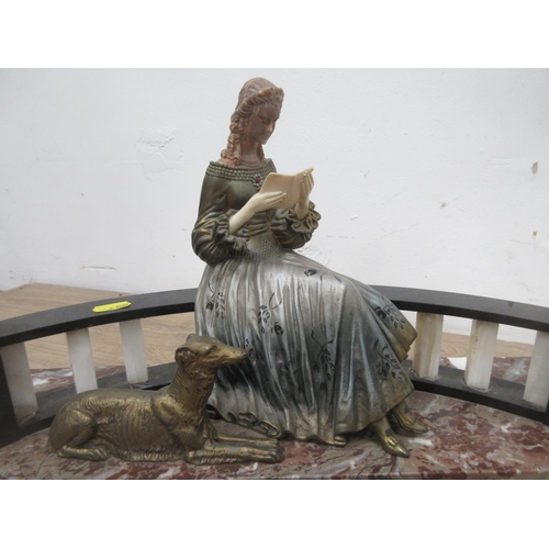 629 - Two Art Deco style Figures of women with dogs and a Model of a dog on a plinth.