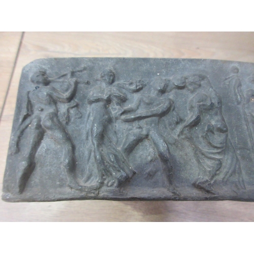 646 - A square lead Planter with friezes of merrymakers, 9in square.