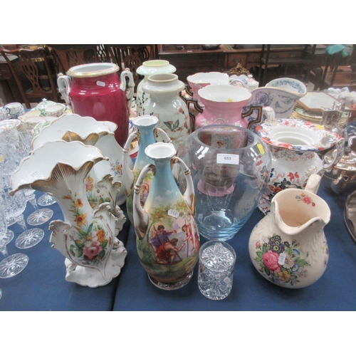 653 - Various pairs of large Vases, glass Vases, etc, some A/F.