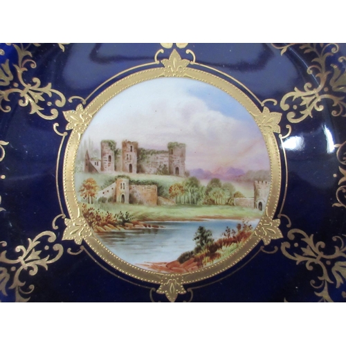 665 - Six Coalport Dishes/Plates, the centres painted rural scenes, one A/F and a pair of Vienna style Urn... 