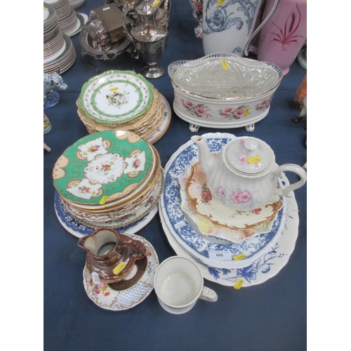 668 - A quantity of ceramic Plates, glass Bowl, oval Jardiniere etc.