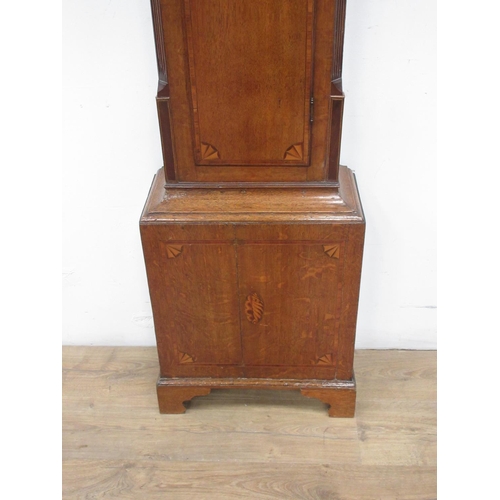 87 - A 19th Century oak Longcase Clock with arched brass dial, the silvered chapter ring inscribed Pullar... 