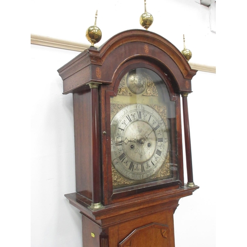 87 - A 19th Century oak Longcase Clock with arched brass dial, the silvered chapter ring inscribed Pullar... 