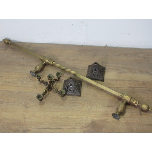 432A - A brass Rail, top of a brass Candelabra and two cast metal bases.