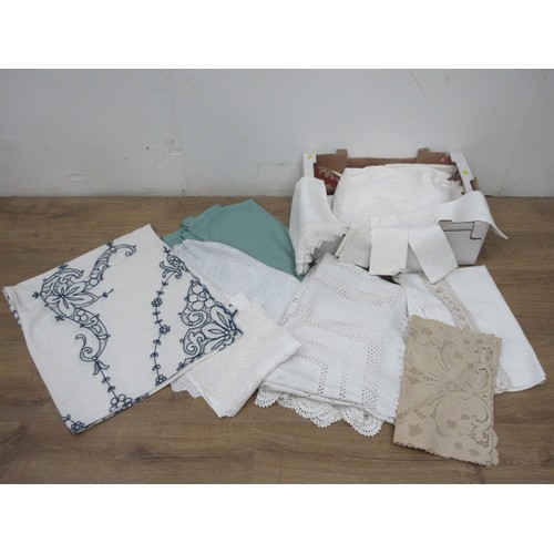 478 - A box of various Tablecloths including Victorian and Edwardian lace.