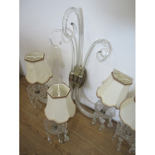 502 - Two glass three branch Wall Lights 2ft H.