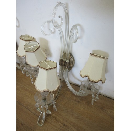 502 - Two glass three branch Wall Lights 2ft H.