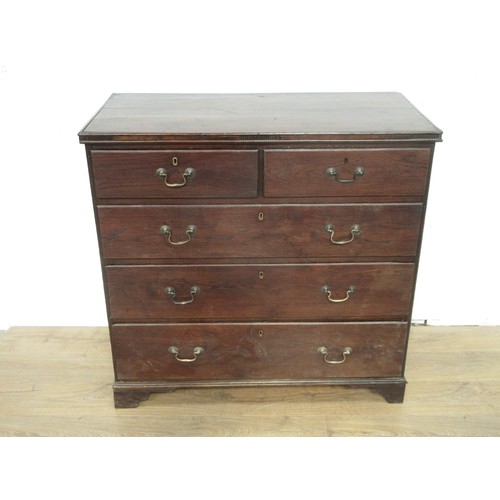 351 - An antique oak Chest of two short and three long Drawers, 3ft 6in W, 3ft 5in H