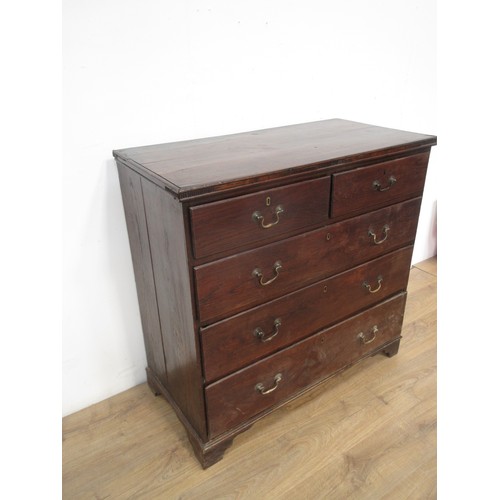 351 - An antique oak Chest of two short and three long Drawers, 3ft 6in W, 3ft 5in H