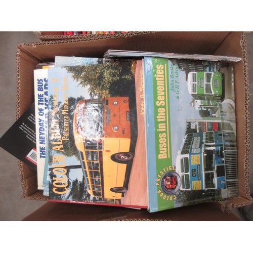 443 - Five boxes of Books mostly relating to buses including some jigsaw puzzles and photographs of buses.